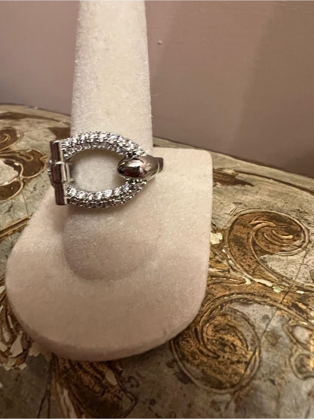 Silver-Tone Pavé Crystal Horsebit Ring - Picture 8 of 8